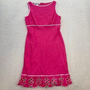 Nine West Women's Pink Linen Sleeveless Sheath Dress Floral Hem Size 10